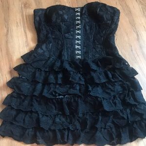 Black lace corset tie up dress